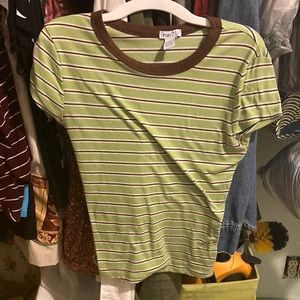 Rue 21 green and brown striped fitted shirt
